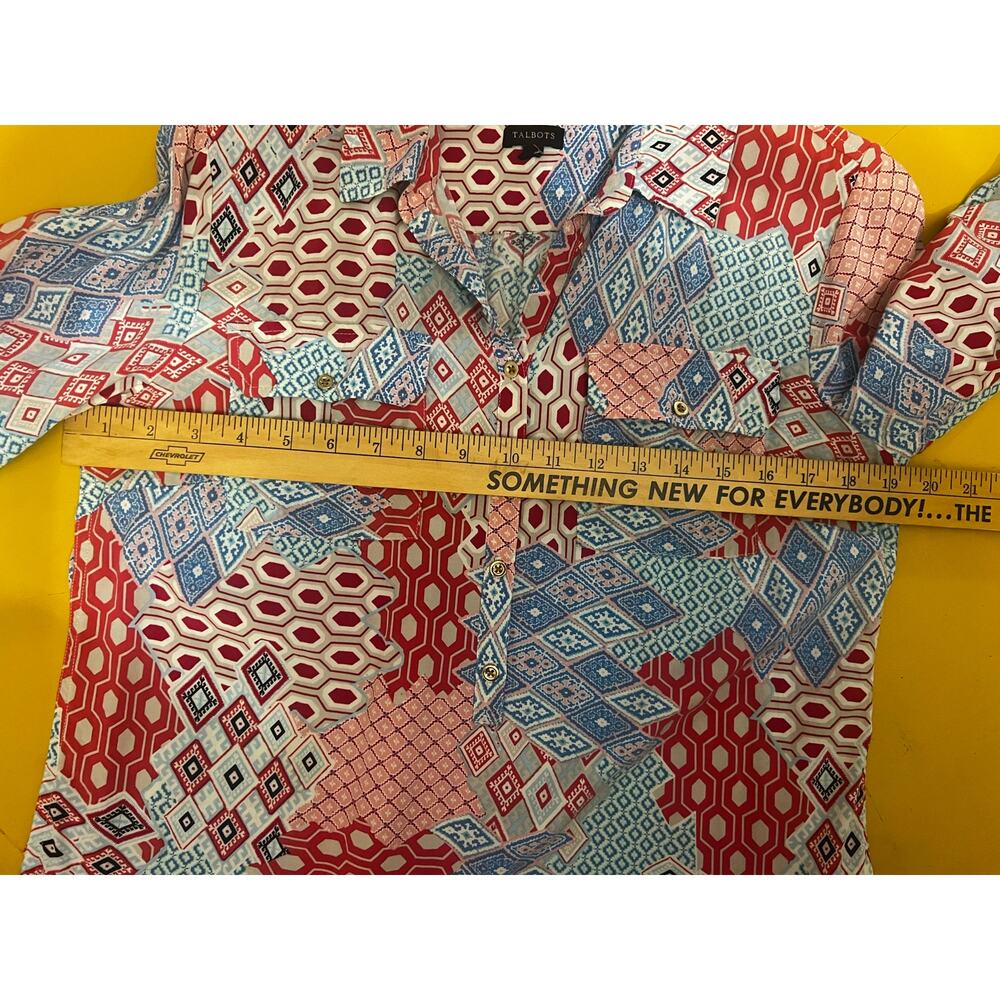 Talbots 100% Rayon Button Down Blouse Patchwork P… - image 5